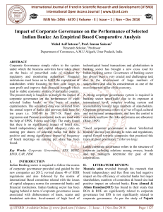 Impact of Corporate Governance on the Performance of Selected Indian Banks An Empirical Based Comparative Analysis