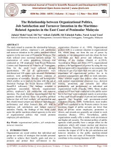 The Relationship between Organizational Politics, Job Satisfaction and Turnover Intention in the Maritime Related Agencies in the East Coast of Peninsular Malaysia