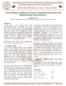 A Novel Design Architecture of Secure Communication System with Reduced Order Linear Receiver