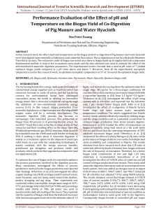 Performance Evaluation of the Effect of pH and Temperature on the Biogas Yield of Co Digestion of Pig Manure and Water Hyacinth