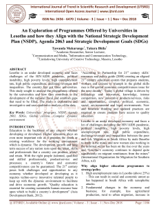 An Exploration of Programmes Offered by Universities in Lesotho and how they Align with the National Strategic Development Plan NSDP , Agenda 2063 and Strategic Development Goals SDGs