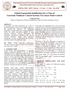 Global Exponential Stabilization for a Class of Uncertain Nonlinear Control Systems Via Linear Static Control