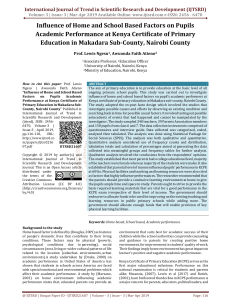 Influence of Home and School Based Factors on Pupils Academic Performance at Kenya Certificate of Primary Education in Makadara Sub County, Nairobi County