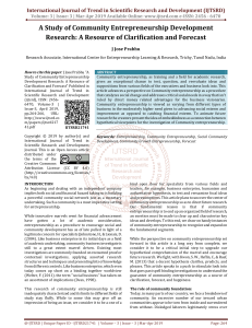 A Study of Community Entrepreneurship Development Research A Resource of Clarification and Forecast