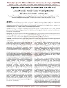 Experience of Vascular Interventional Procedures of Adana Numune Research and Training Hospital