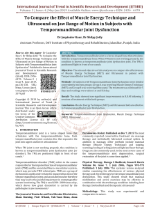 To Compare The Effect of Muscle Energy Technique and Ultrasound on Jaw Range of Motion in Subjects with Temporomandibular Joint Dysfunction