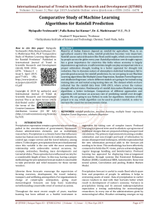 Comparative Study of Machine Learning Algorithms for Rainfall Prediction