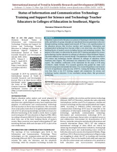 Status of Information and Communication Technology Training and Support for Science and Technology Teacher Educators in Colleges of Education in Southeast, Nigeria