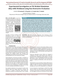 Experimental Investigation on TIG Welded Aluminium Alloy 6082 Weldment using Non Destructive Evaluation