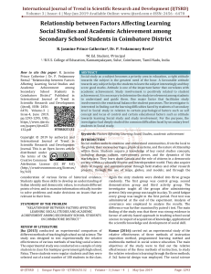 Relationship Between Factors Affecting Learning Social Studies and Academic Achievement Among Secondary School Students In Coimbatore District