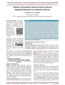 Attitude of Secondary School Teachers Towards Equitable Education in Coimbatore District