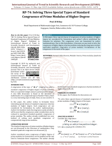 RP 74 Solving Three Special Types of Standard Congruence of Prime Modulus of Higher Degree