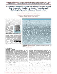 Comparative Study of Economic Potentials of Cooperative and Non Cooperative Members in Cassava Processing and Marketing in Agricultural Zones of Anambra State