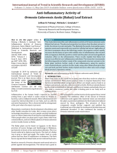 Anti-Inflammatory Activity of Ormosia Calavensis Azola (Bahai) Leaf Extract