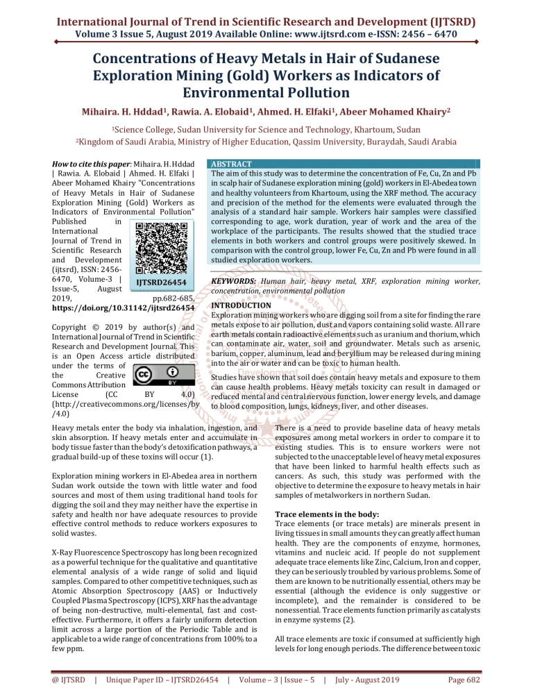 Concentrations of Heavy Metals in Hair of Sudanese Exploration Mining ...