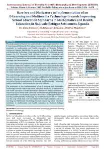 Barriers and Motivators to Implementation of an E Learning and Multimedia Technology towards Improving School Education Standards in Mathematics and Health Education in Nakivale Refugee Settlement, Uganda