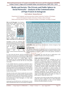 Media and Society The Private and Public Sphere in Social Networks - Analysis of the Communication of Pope Francis in Instagram