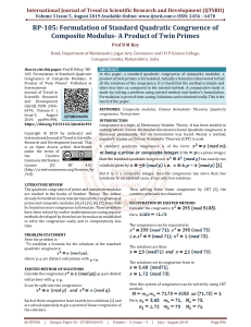 RP 105 Formulation of Standard Quadratic Congruence of Composite Modulus A Product of Twin Primes