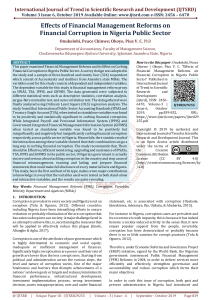 Effects of Financial Management Reforms on Financial Corruption in Nigeria Public Sector