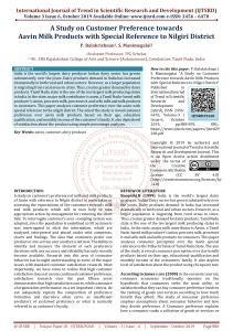 A Study on Customer Preference towards Aavin Milk Products with Special Reference to Nilgiri District