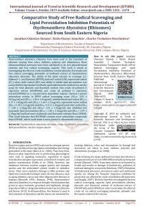 Comparative Study of Free Radical Scavenging and Lipid Peroxidation Inhibition Potentials of Oxythenanthera Abyssinica Rhizomes Sourced from South Eastern Nigeria