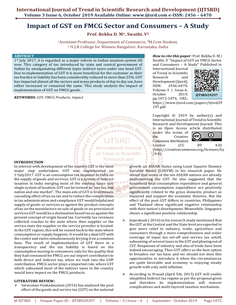 literature review on impact of gst on fmcg