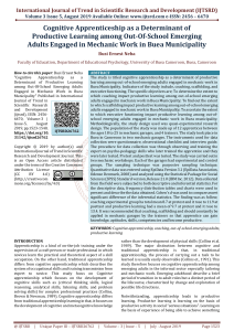 Cognitive Apprenticeship as a Determinant of Productive Learning among Out Of School Emerging Adults Engaged in Mechanic Work in Buea Municipality