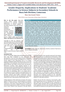 Gender Disparity, Implications to Students' Academic Performance in Science Subjects in Secondary Schools in Buea Sub Division, Cameroon