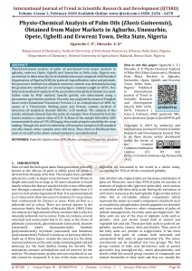 Physio Chemical Analysis of Palm Oils Elaeis Guineensis , Obtained from Major Markets in Agbarho, Unenurhie, Opete, Ughelli and Evwreni Town, Delta State, Nigeria