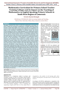 Mathematics Curriculum for Primary School Teacher Training Colleges and its Impact on the Teaching of Mathematics in English Speaking Primary Schools in South West Region of Cameroon