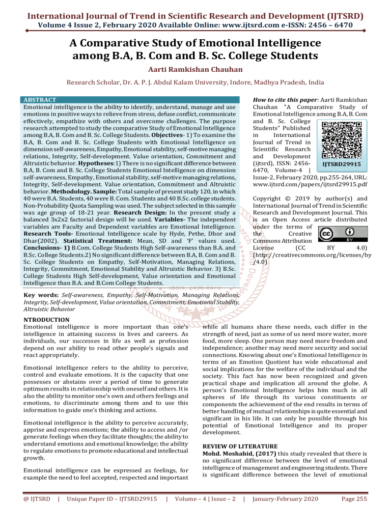 A Comparative Study Of Emotional Intelligence Among B.A, B. Com And B ...