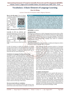 Vocabulary A Basic Element of Language Learning