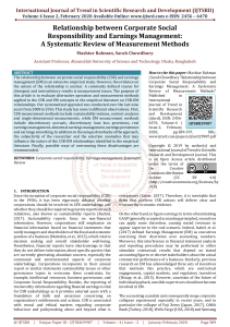 Relationship between Corporate Social Responsibility and Earnings Management A Systematic Review of Measurement Methods