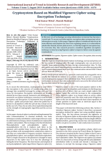 Cryptosystem Based on Modified Vigenere Cipher using Encryption Technique