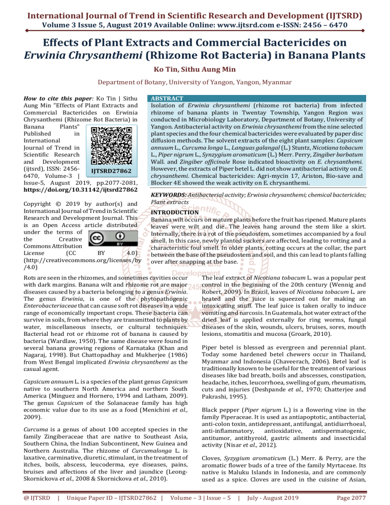 Effects of Plant Extracts and Commercial Bactericides on Erwinia ...