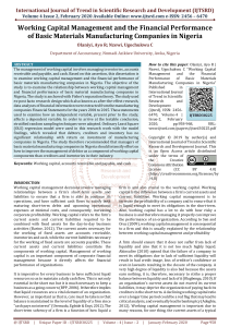 Working Capital Management and the Financial Performance of Basic Materials Manufacturing Companies in Nigeria