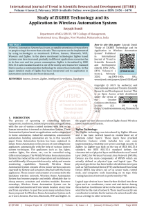 Study of ZIGBEE Technology and its Application in Wireless Automation System