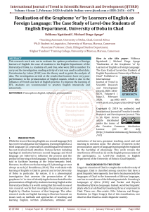 Realization of the Grapheme 'er' by Learners of English as Foreign Language The Case Study of Level One Students of English Department, University of Doba in Chad