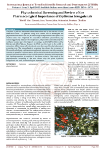 Phytochemical Screening and Review of the Pharmacological Importance of Erythrina Senegalensis