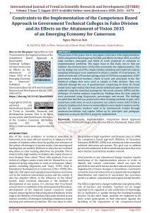 Approach in Government Technical Colleges in Fako Division and its Effects on the Attainment of Vision 2035 of an Emerging Economy for Cameroon