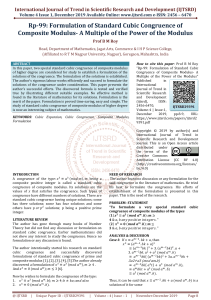 Rp-99: Formulation of Standard Cubic Congruence of Composite Modulus- A Multiple of the Power of the Modulus