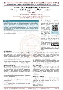 RP 64 A Review of Finding Solutions of Standard Cubic Congruence of Prime Modulus