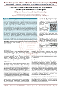 Corporate Governance on Earnings Management in Listed Deposit Money Bank in Nigeria