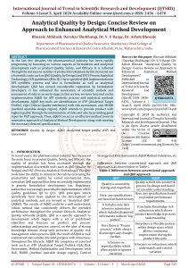 Analytical Quality by Design Concise Review on Approach to Enhanced Analytical Method Development