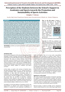 Perception of the Students between the School’s Support in Academics and Sports towards the Promotion and Sustainability of Sports Activities