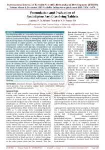 Formulation and Evaluation of Amlodipine Fast Dissolving Tablets