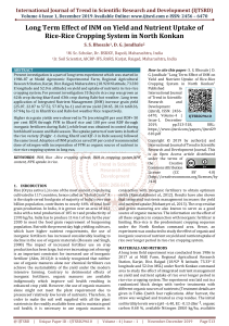 Long Term Effect of INM on Yield and Nutrient Uptake of Rice-Rice Cropping System in North Konkan