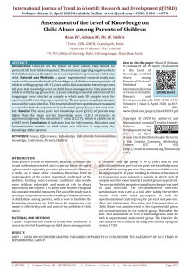 Assessment of the Level of Knowledge on Child Abuse among Parents of Children