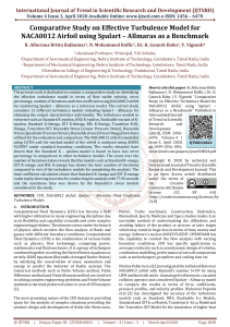 Comparative Study on Effective Turbulence Model for NACA0012 Airfoil using Spalart – Allmaras as a Benchmark