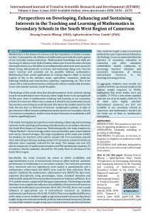 Perspectives on Developing, Enhancing and Sustaining Interests in the Teaching and Learning of Mathematics in Secondary Schools in the South West Region of Cameroon